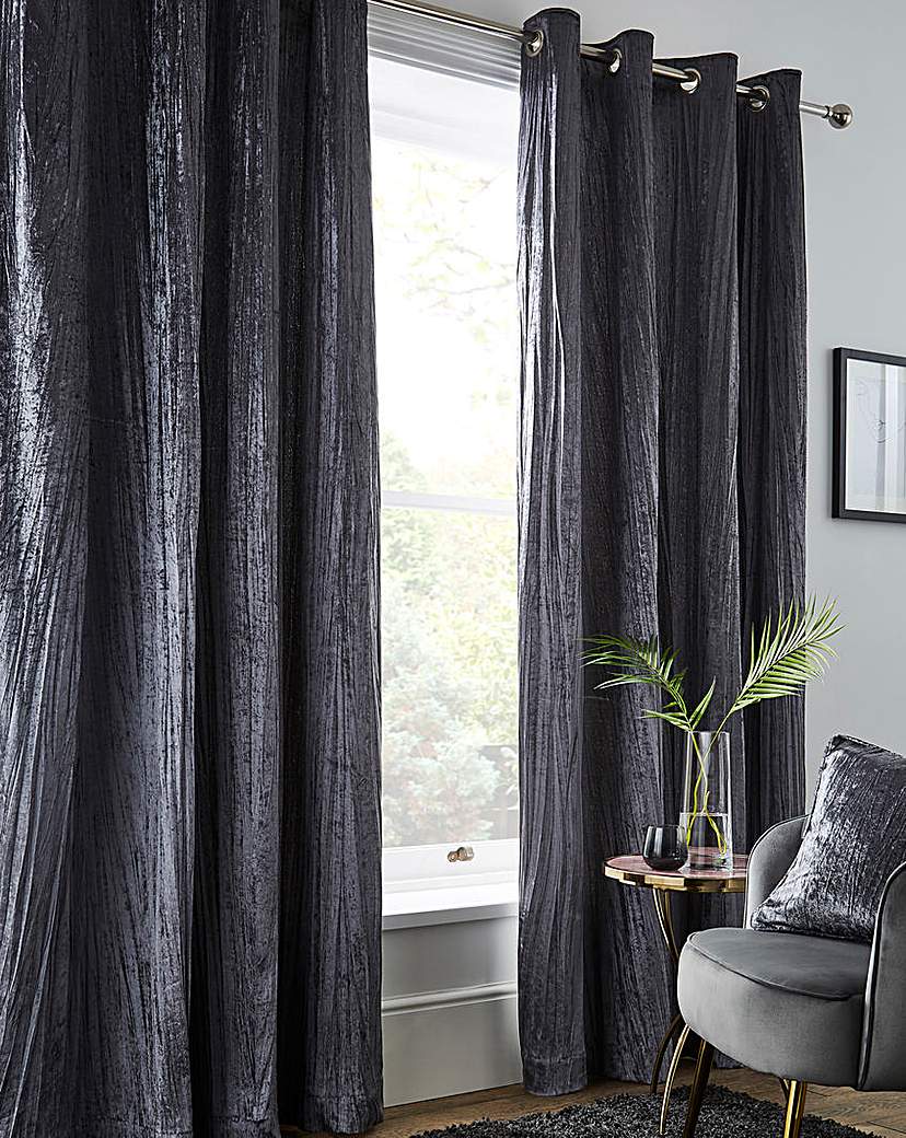 Crinkle Velvet Curtains - Charcoal