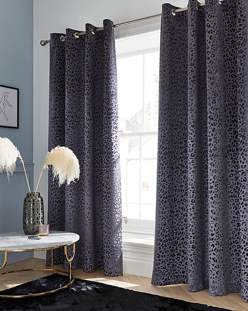 Embossed Leopard Velvet Eyelet Curtains