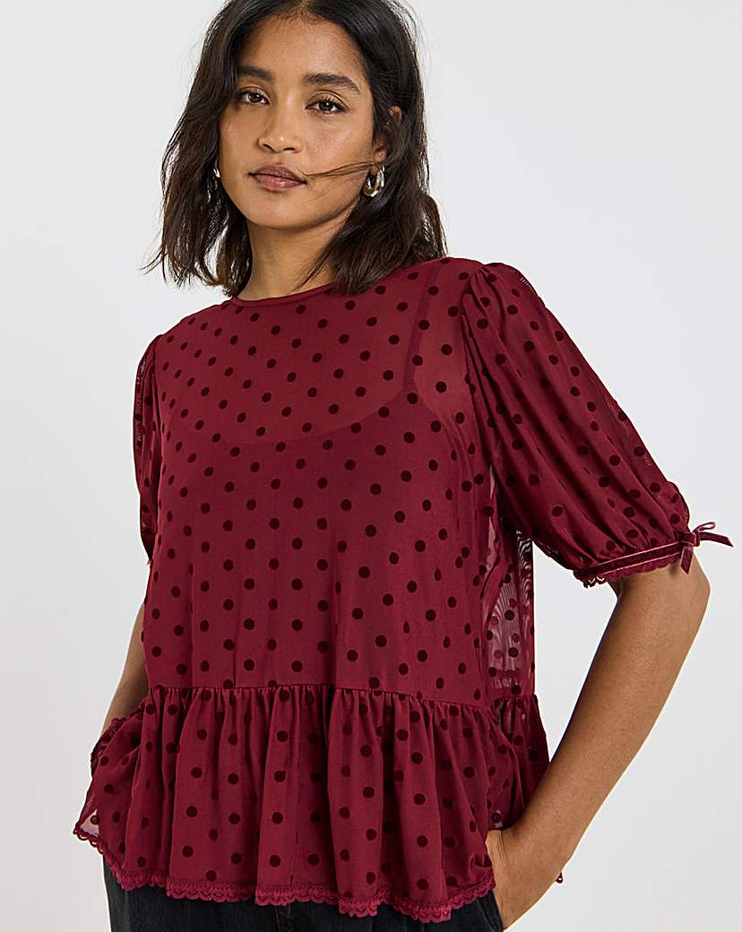 New In - Lace Mesh Puff Sleeve Top