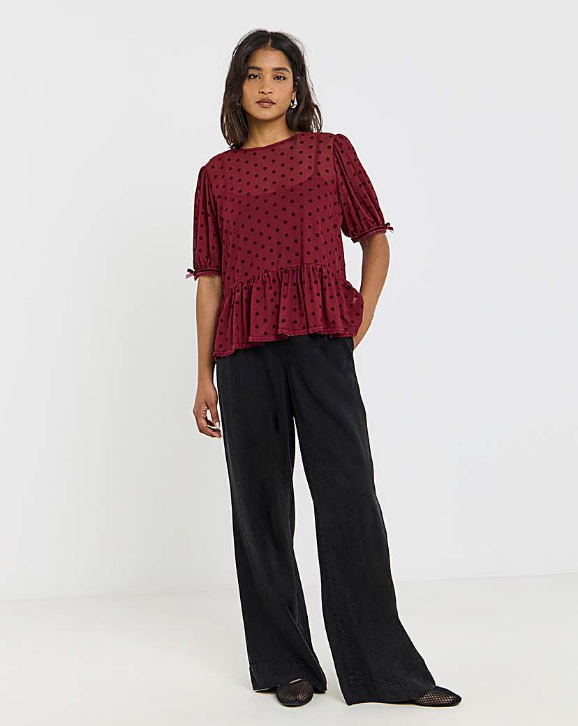 Lace Mesh Puff Sleeve Top