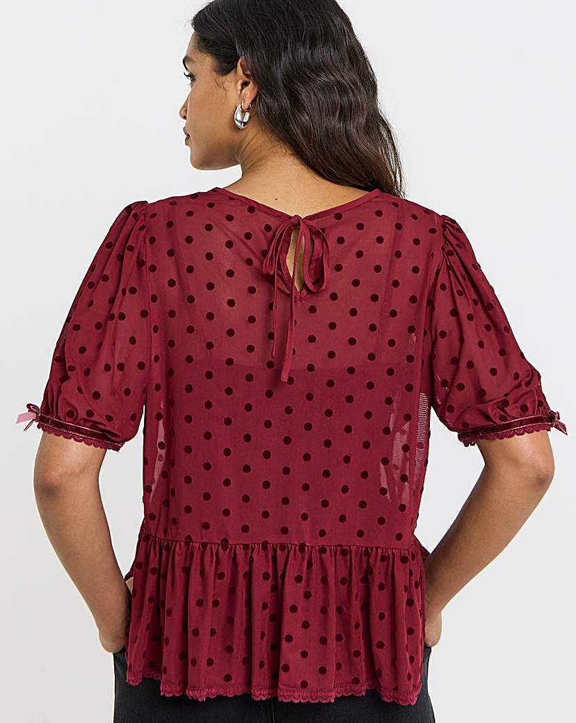 Lace Mesh Puff Sleeve Top