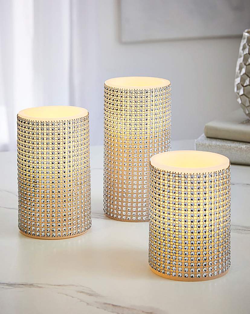 Set of 3 Diamante LED Candles