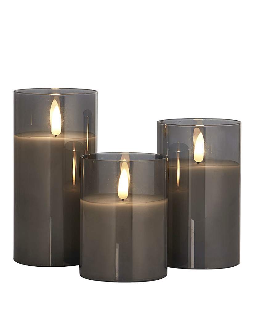 Set of 3 Smoked LED Candles