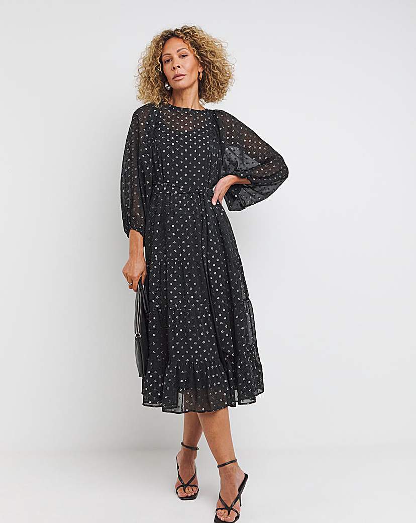 Silver Dobby Spot Smock Dress