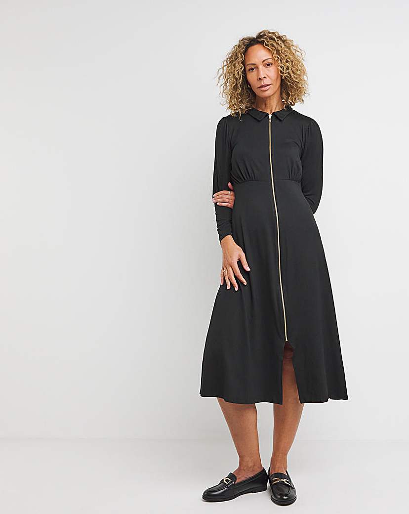 Soft Touch Jersey Zip Front Midi Dress
