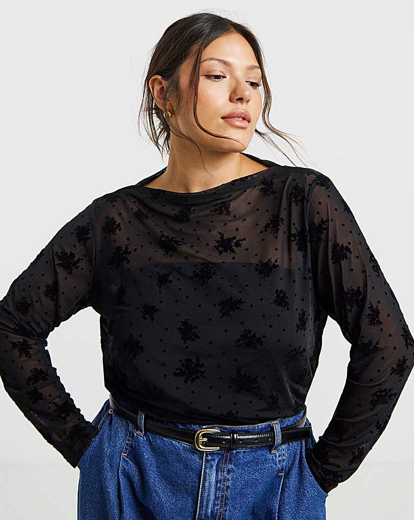 New In - Floral & Dobby Mesh High Neck Top