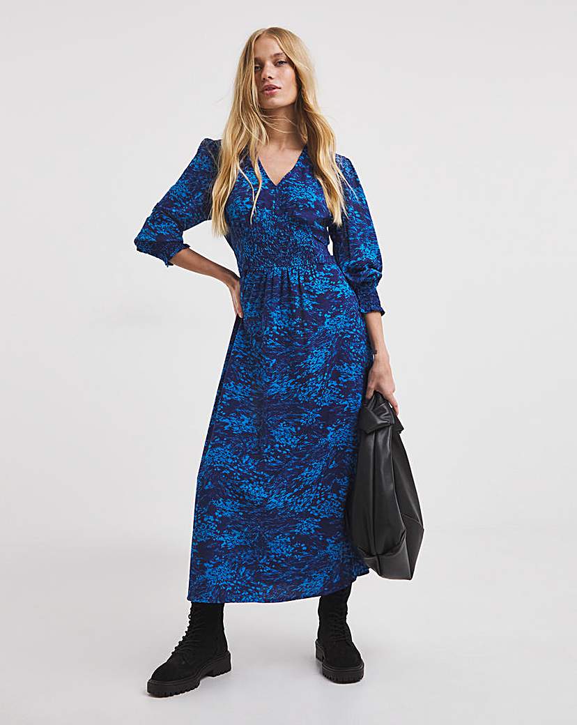 Tie Front Shirred Detail Midi Dress