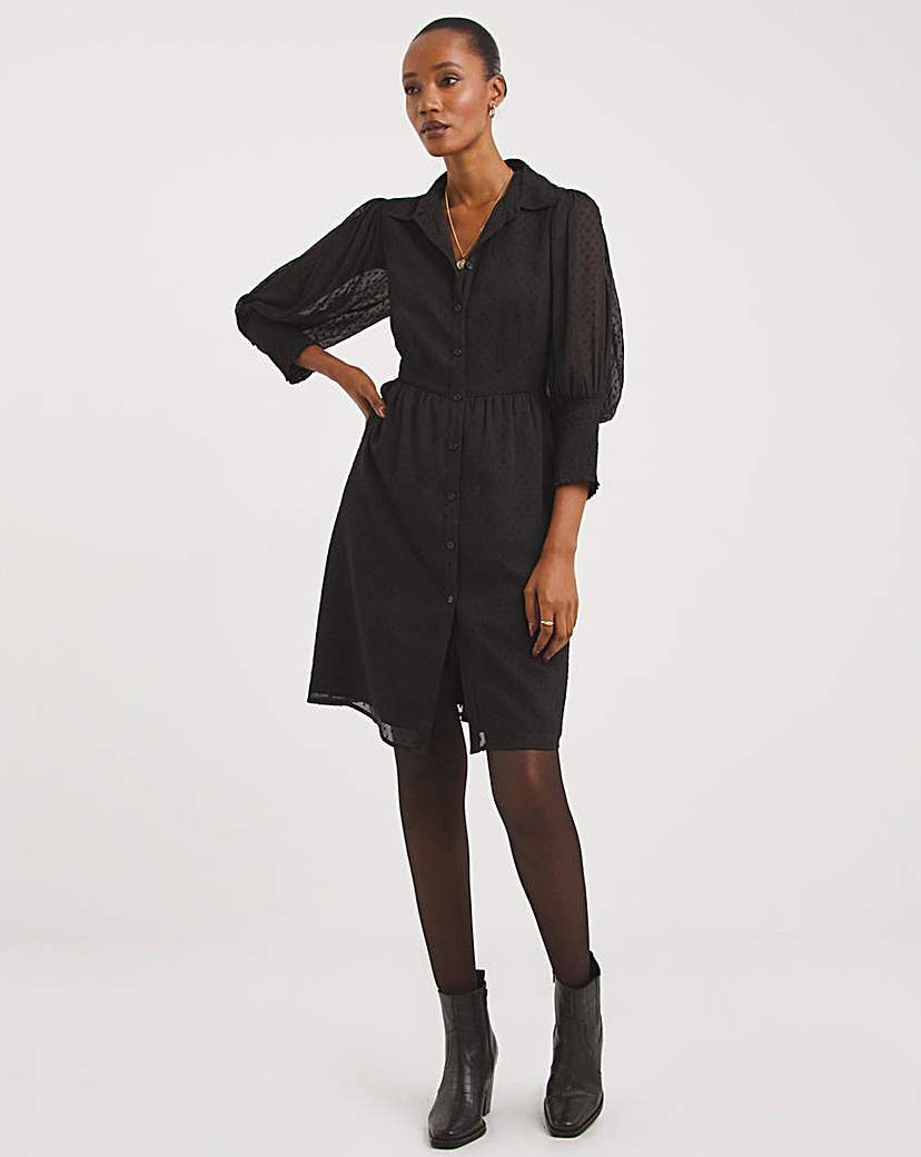 Puff Shirred Sleeve Shirt Dress