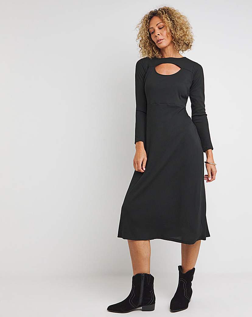 Ribbed Cut Out Jersey Midi Dress