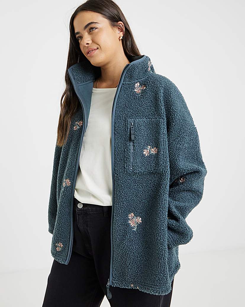 New In - Borg Embroidered Floral Zip Through