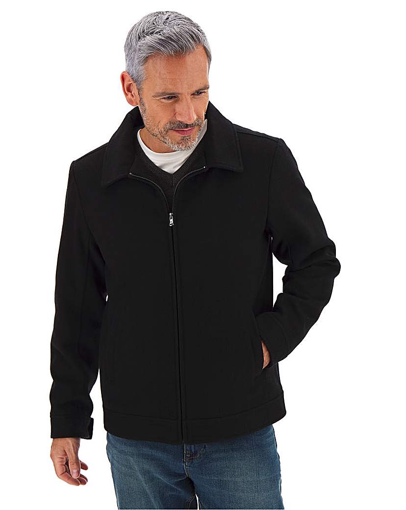Image of Black Wool Blend Harrington Jacket