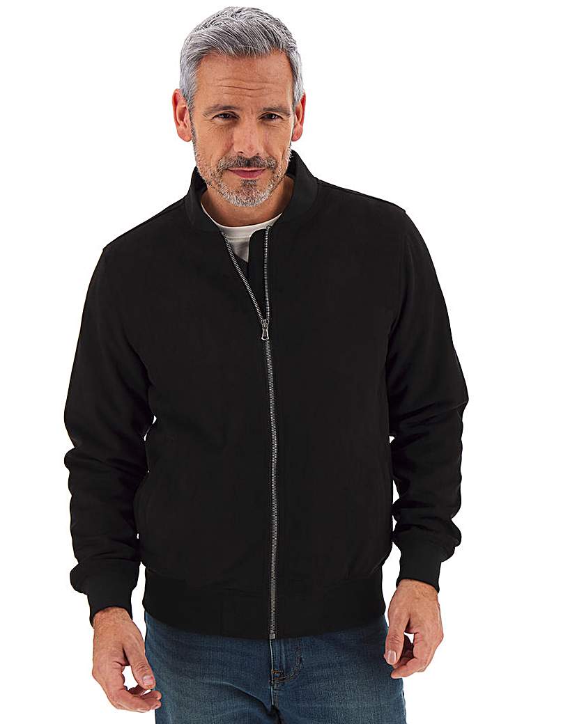 Image of Black Mock Suede Bomber Jacket Long