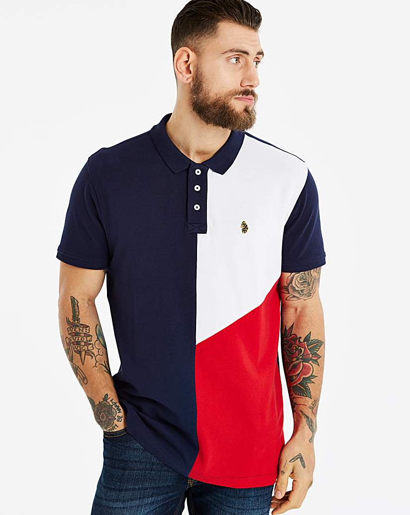 Image of Luke Dark Navy Abstract Panel Polo L