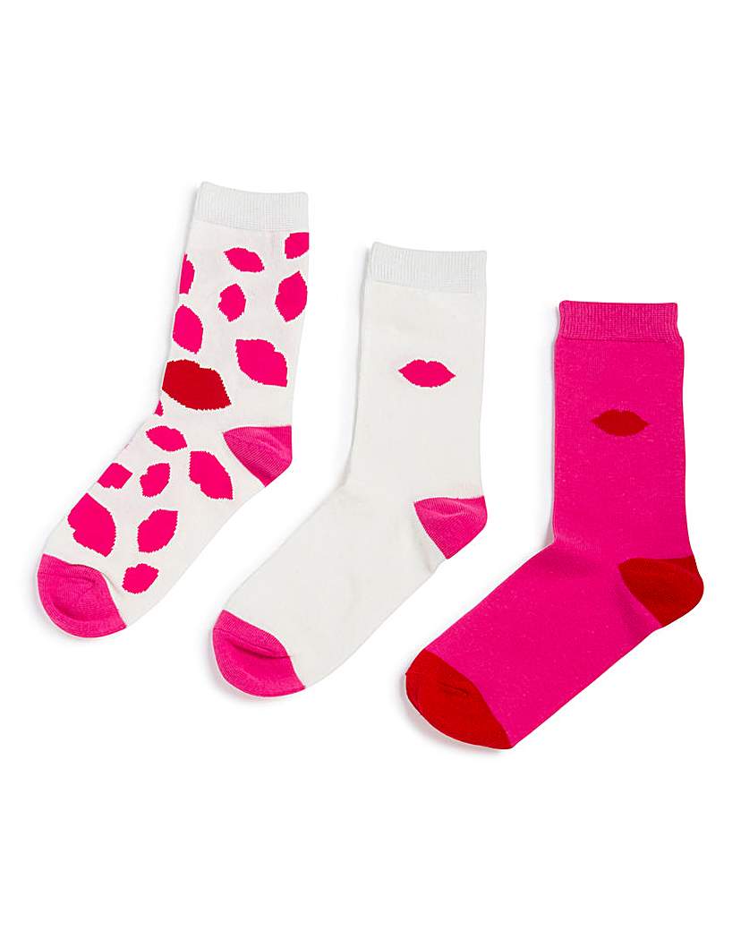Image of LuLu Guinness 3 Pack Pink Lips Socks