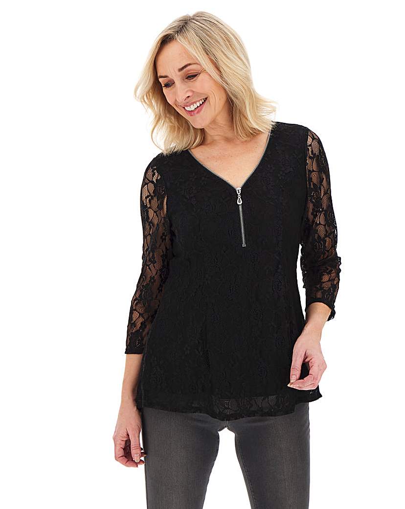 Image of Julipa Black Zip Lace Top