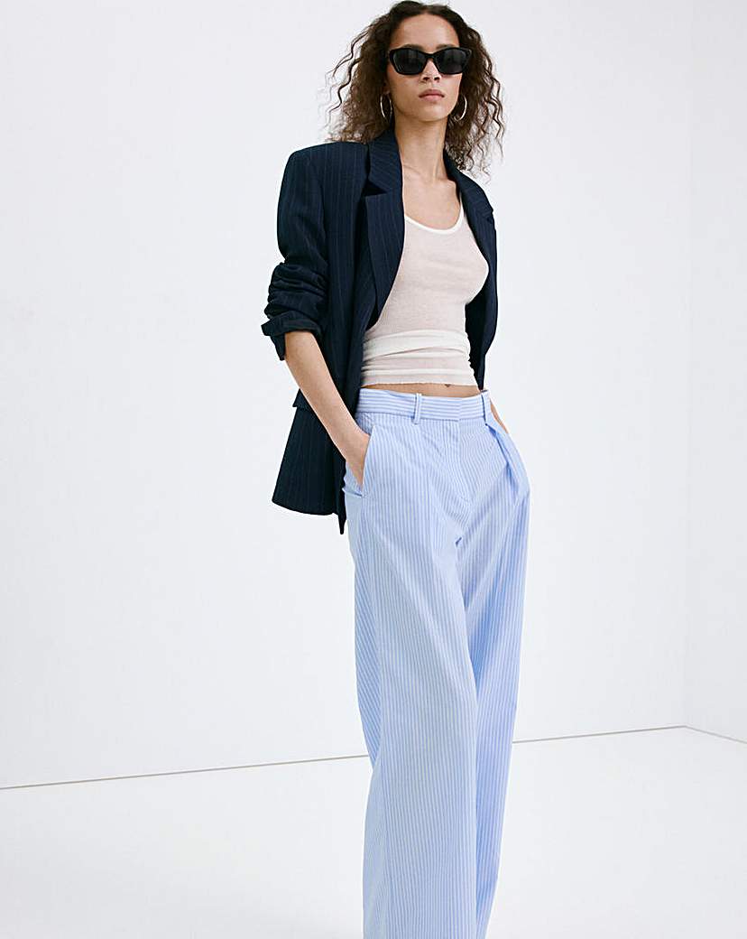 Mango Women's Blue Stripe Trousers Saly Size 14