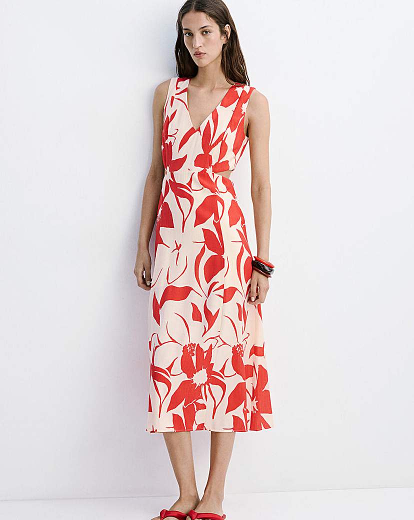 Mango Floral Print Cut-Out Dress