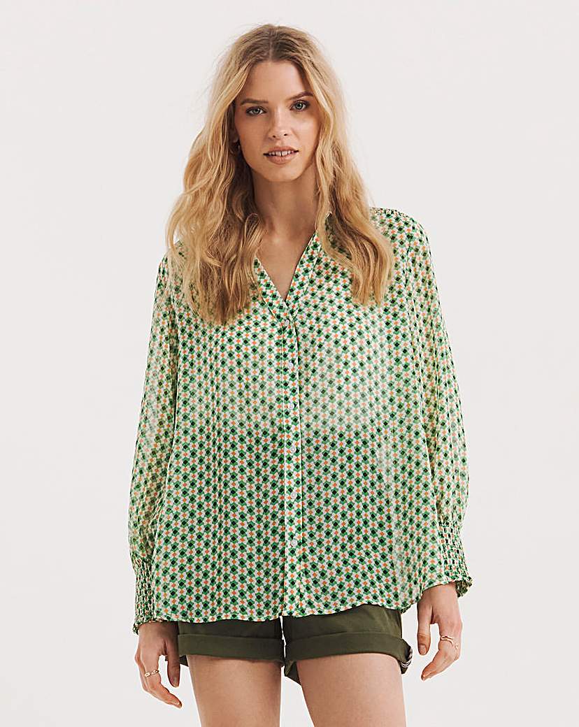 Sheer Shirred Shoulder Shirt