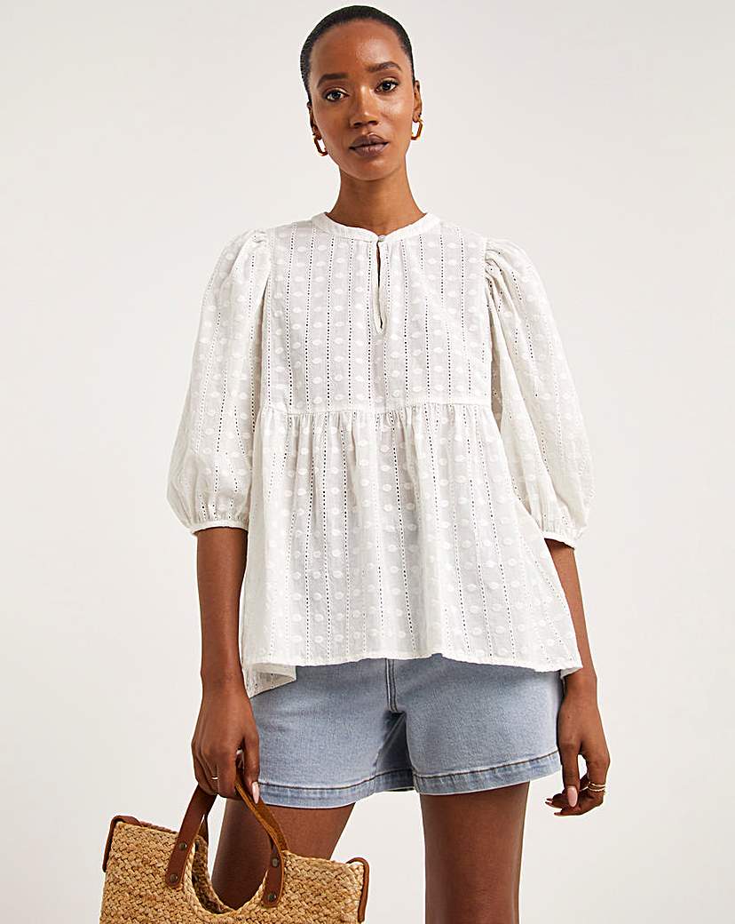 Dipped Back Broderie Smock Top