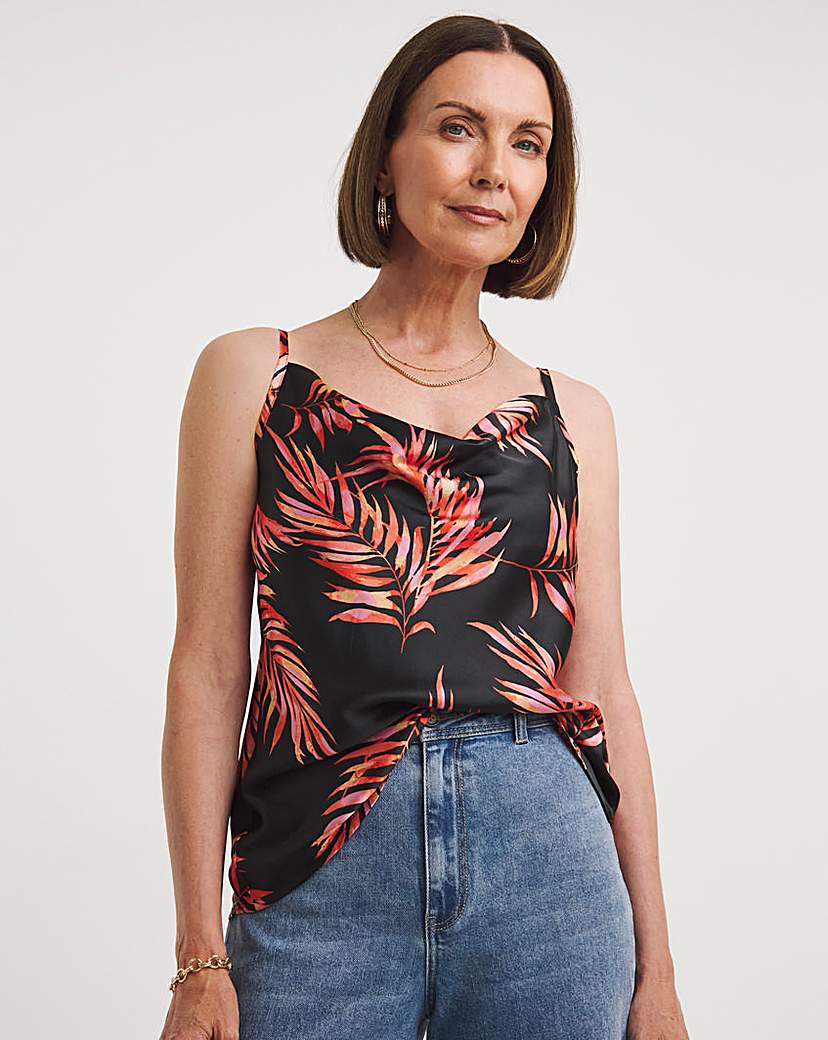 Printed Satin Cowl Neck Cami