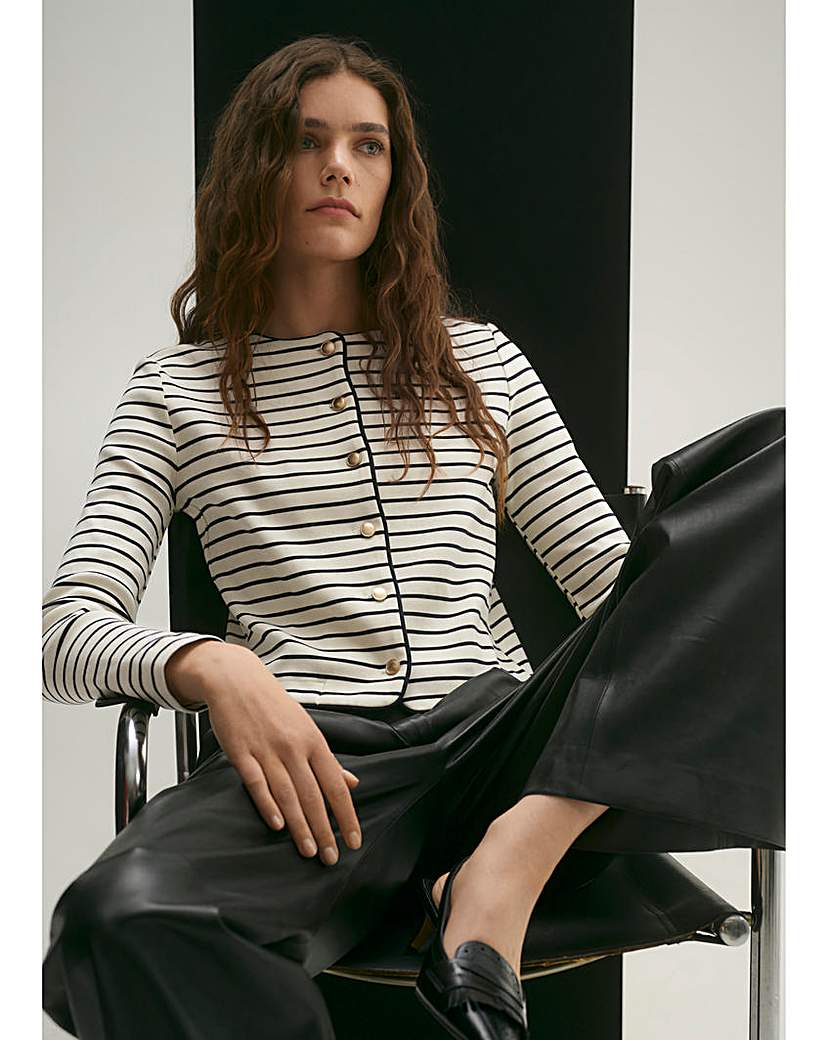 Striped Polo Neck Knit Cardigan