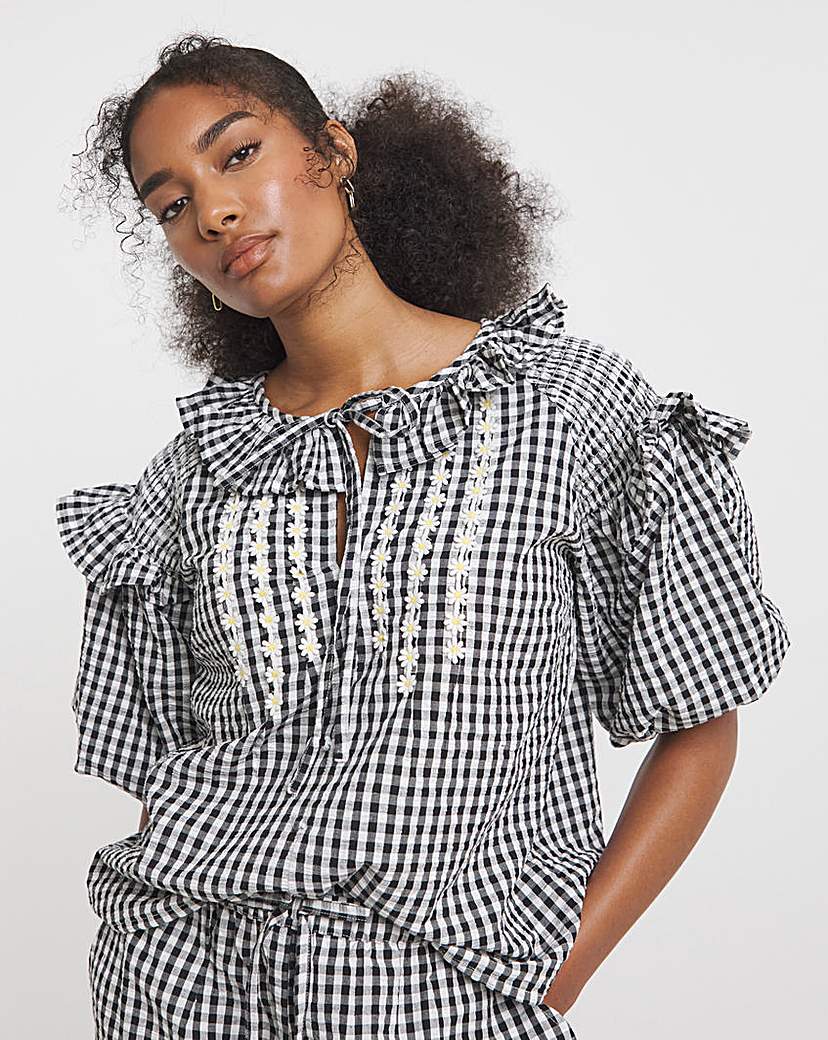 New In - Neon Rose Gingham Blouse