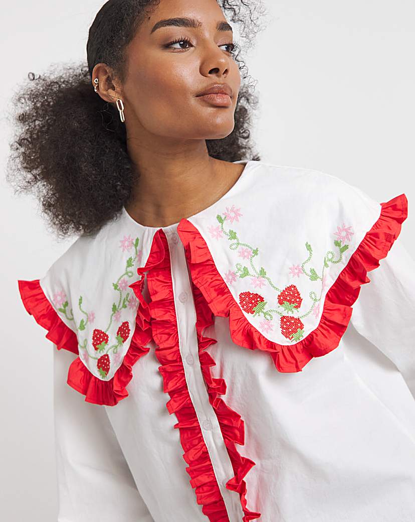 Neon Rose Embroidered Blouse