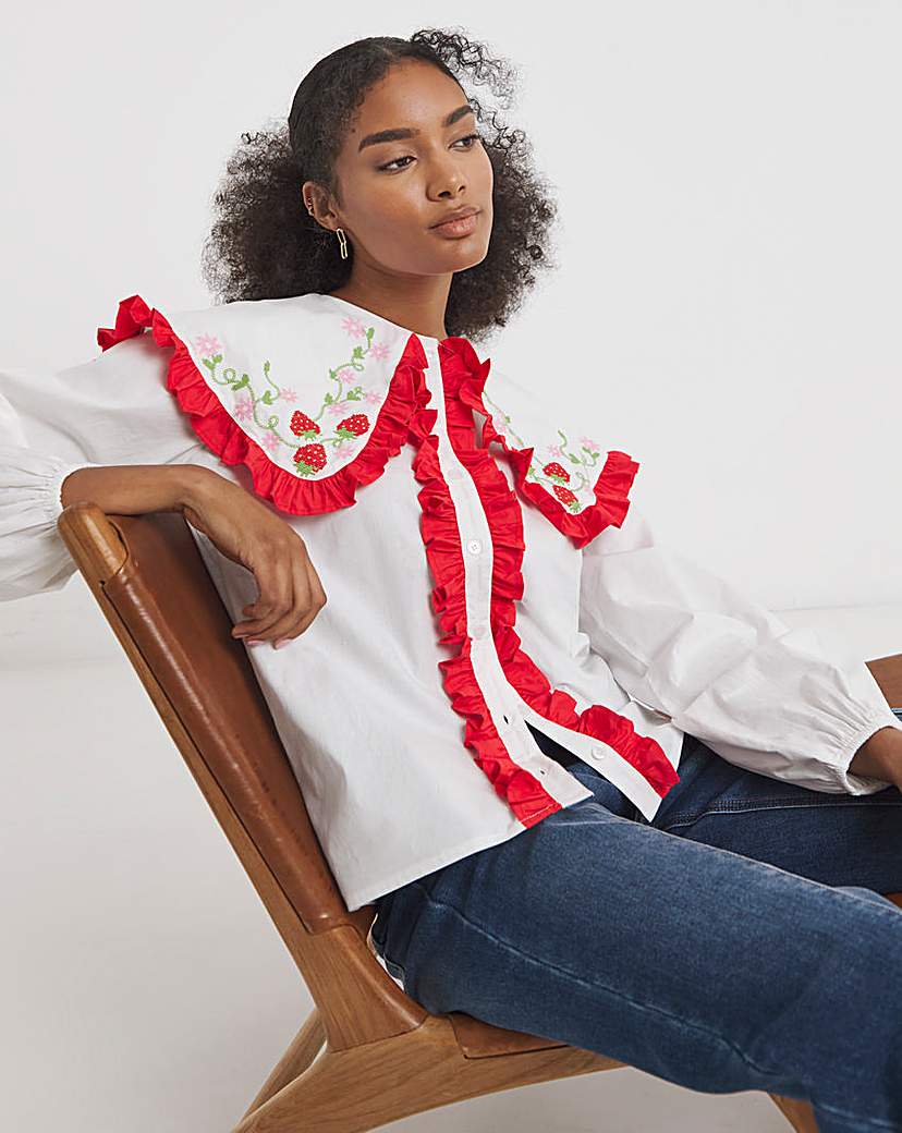 New In - Neon Rose Embroidered Blouse