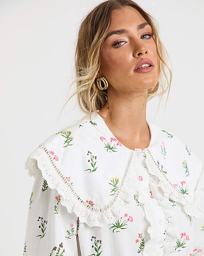 Neon Rose Floral Cotton Blouse