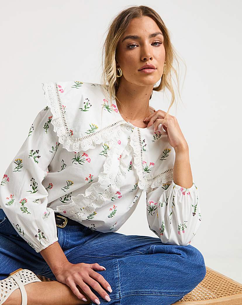 Neon Rose Floral Cotton Blouse