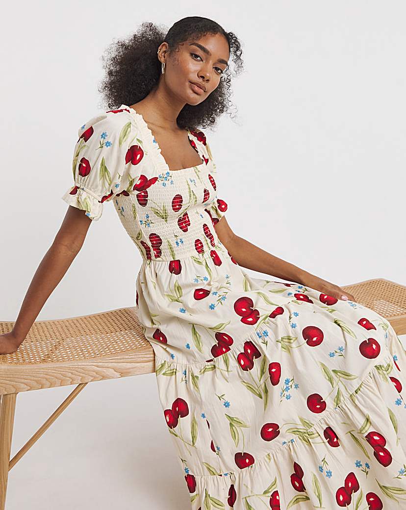 Neon Rose Cherry Midaxi Dress