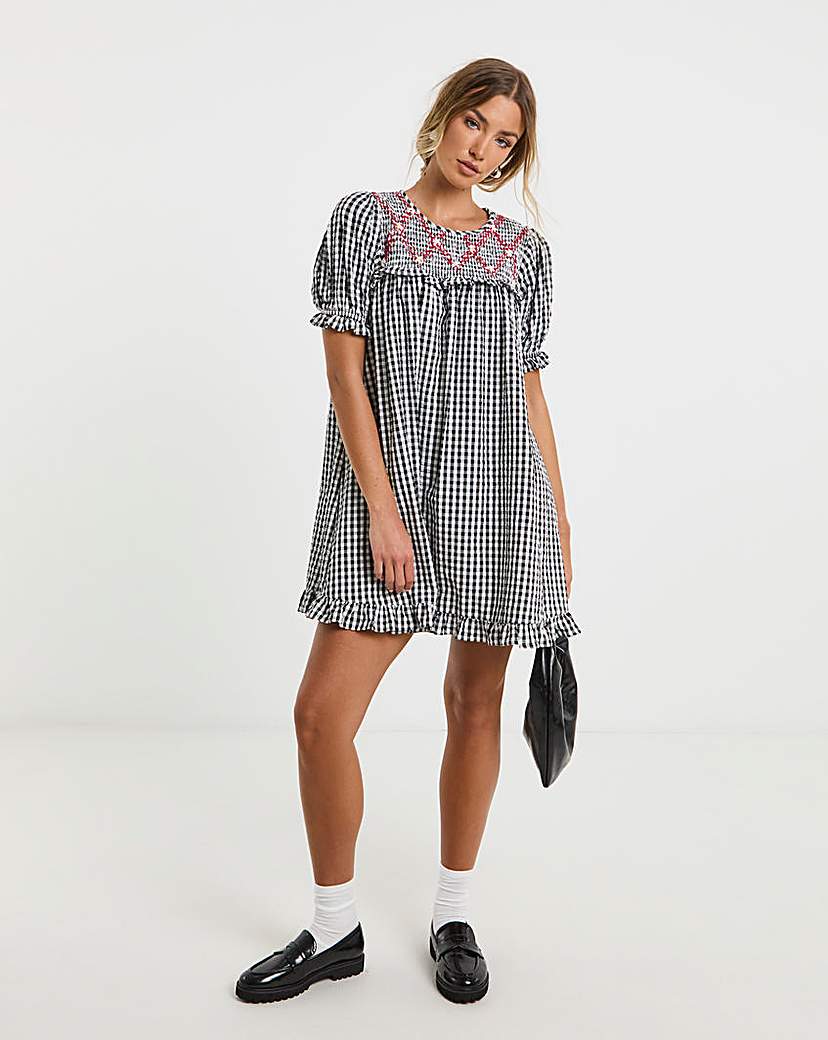 New In - Neon Rose Gingham Mini Dress