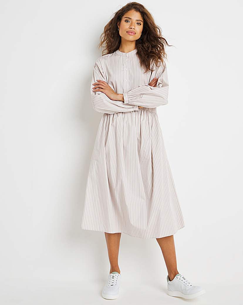 Stripe Cotton Poplin Tiered Smock Dress