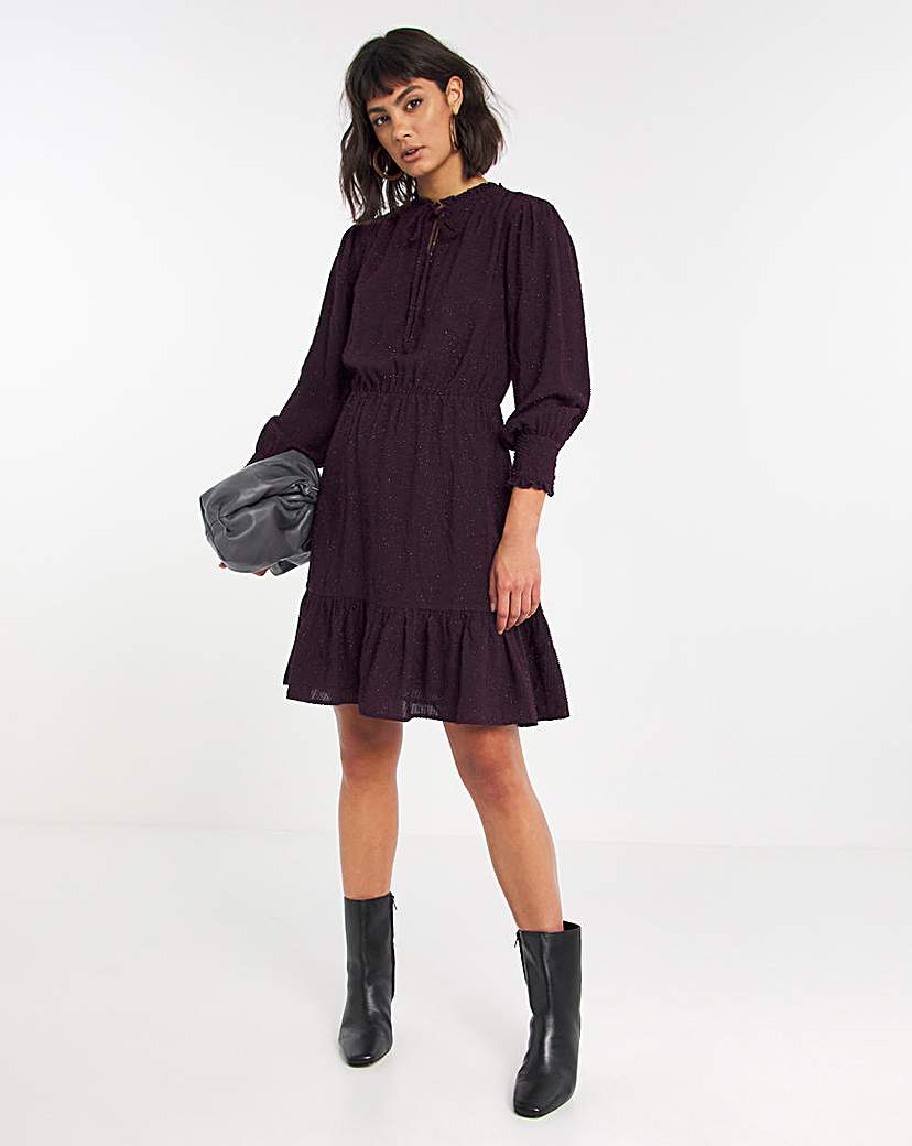 Aubergine Tiered Smock Glitter Dress