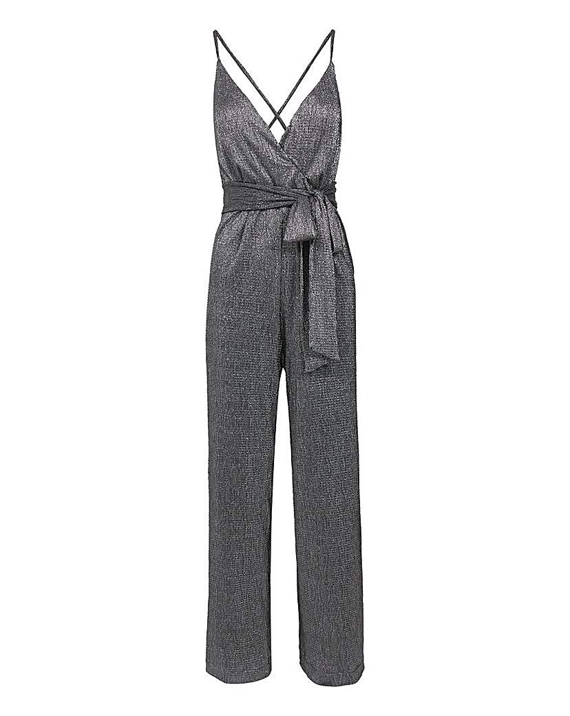 Silver Tie Belt Wide Leg Jumpsuit