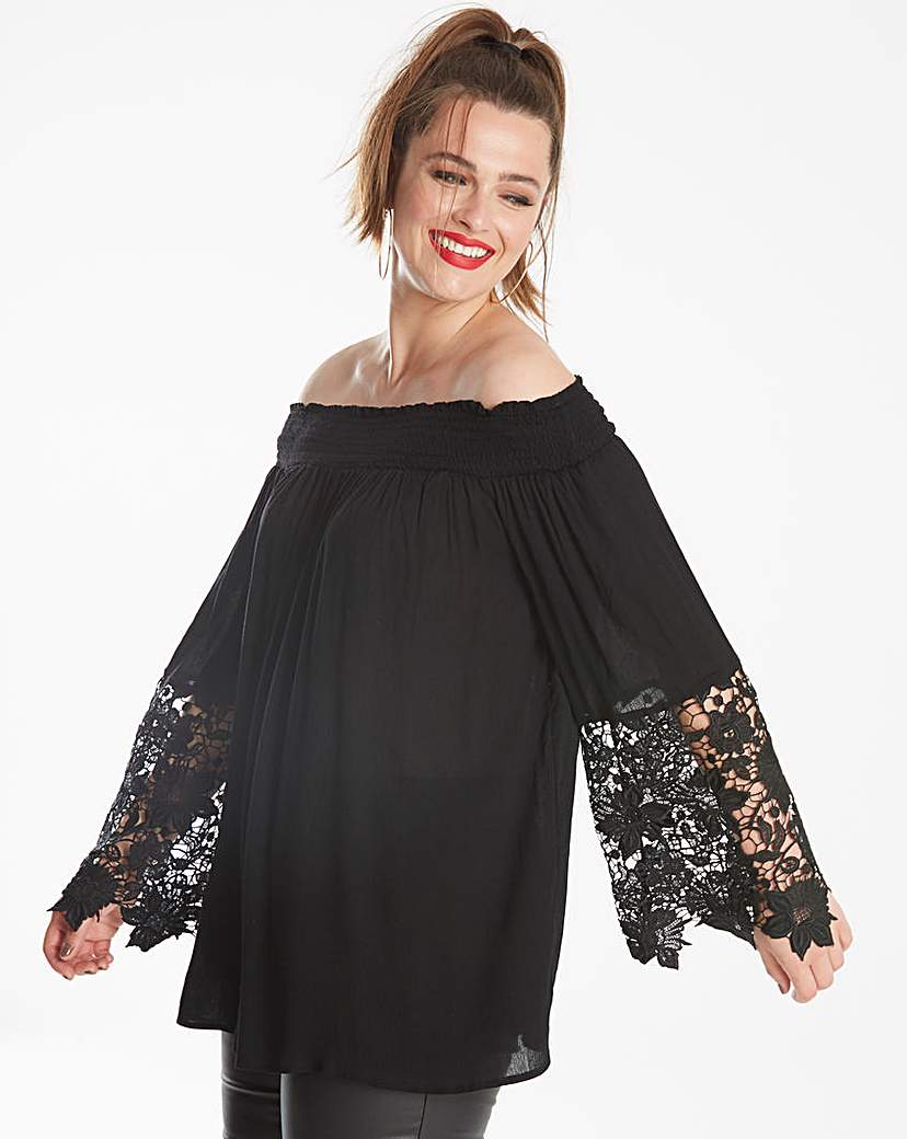 Image of AX Paris Curve Crochet Bardot Blouse