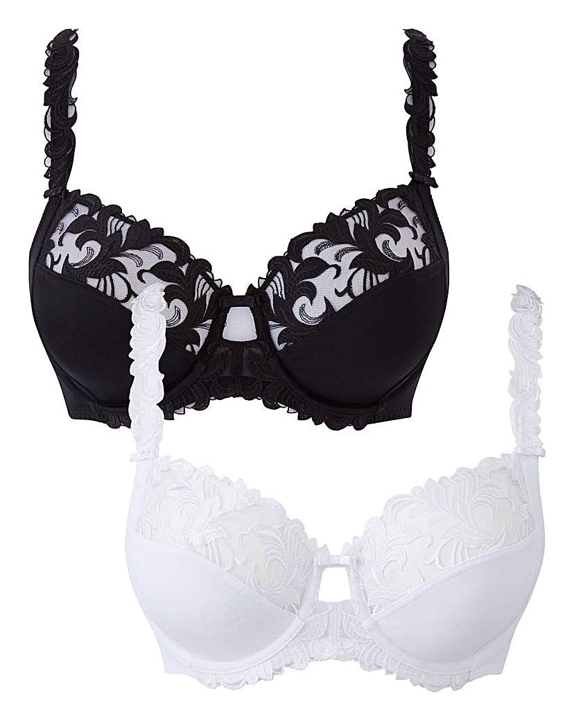 Image of 2Pack Flora Full Cup Black/White Bras