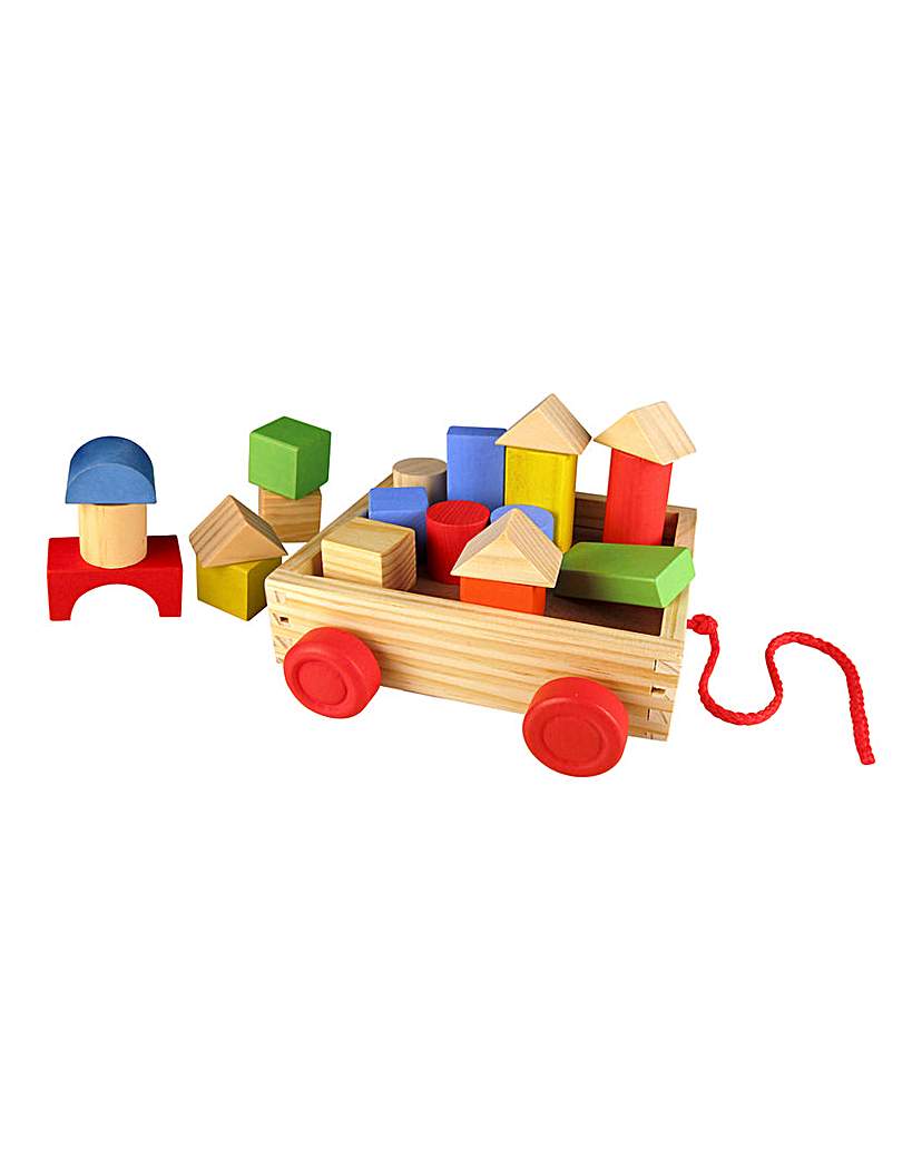 Image of Wooden Pull Along Blocks Wagon