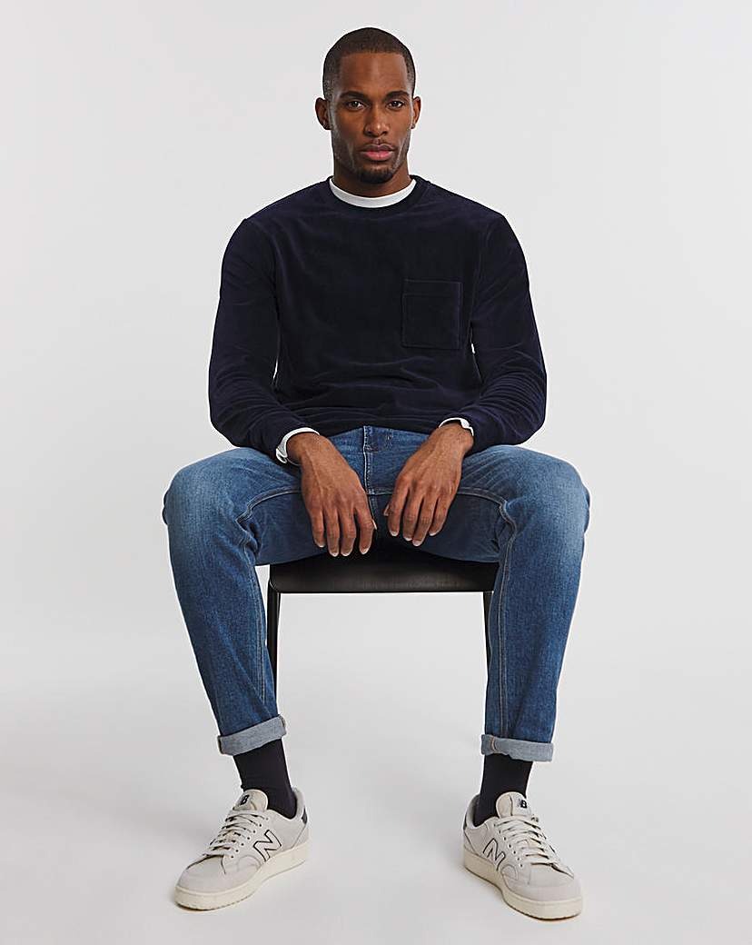 Velour Rib Long Sleeve T-shirt - Navy