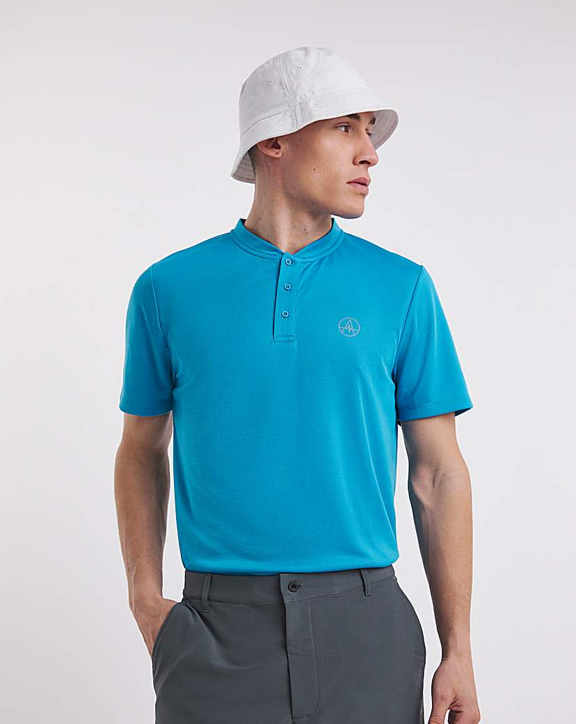 Golf Collarless Button up Polo - Blue