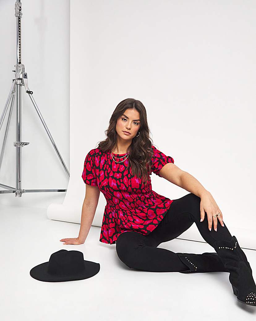 Emma Mattinson Animal Shirred Peplum Top