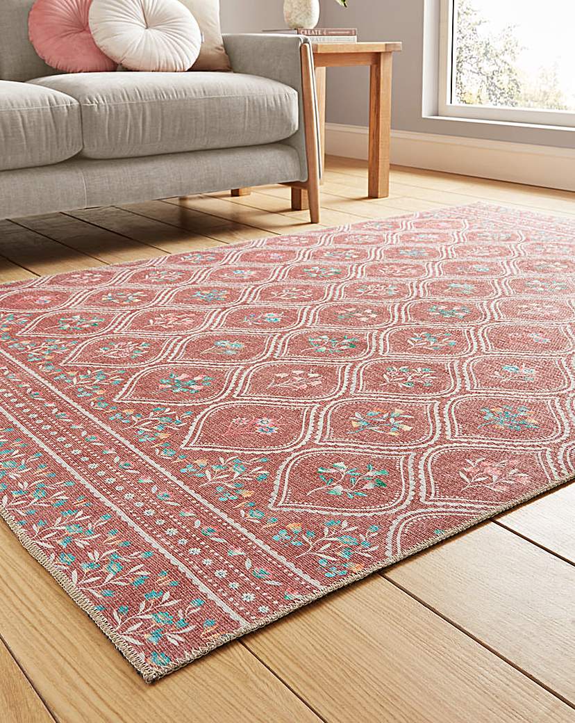 Catherine Lansfield Cameo Washable Rug Terracotta Catherine …