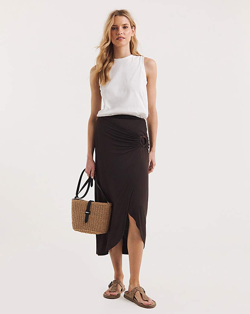 Chocolate Jersey Ring Detail Wrap Skirt