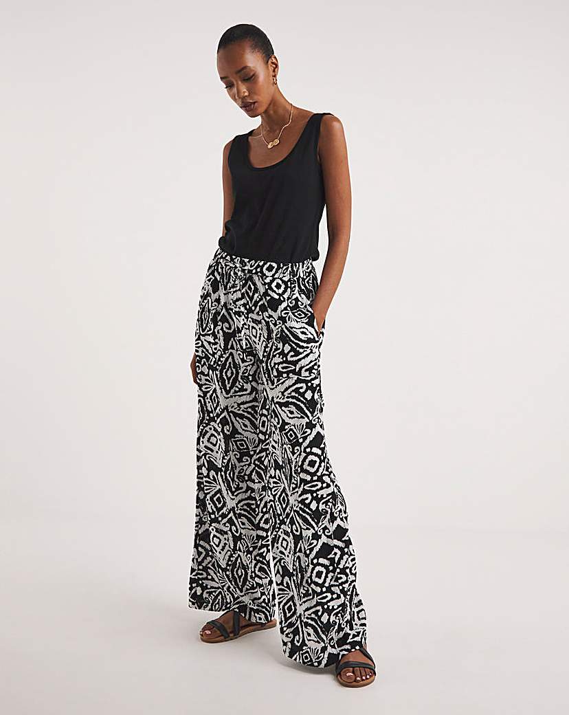 Mono Print Crinkle Wide Leg Trousers