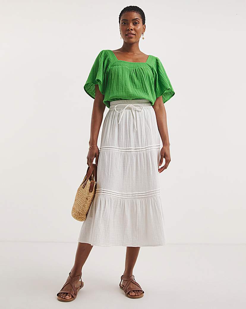 White Soft Cotton Midi Skirt