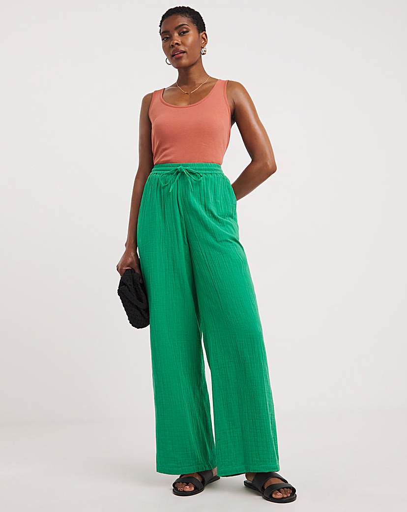 Jade Green Soft Cotton Wide Leg Trousers