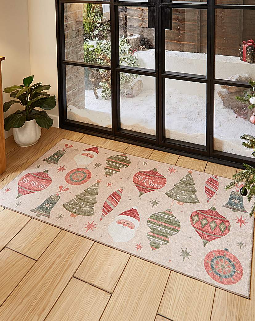 Christmas Baubles Washable Large Doormat