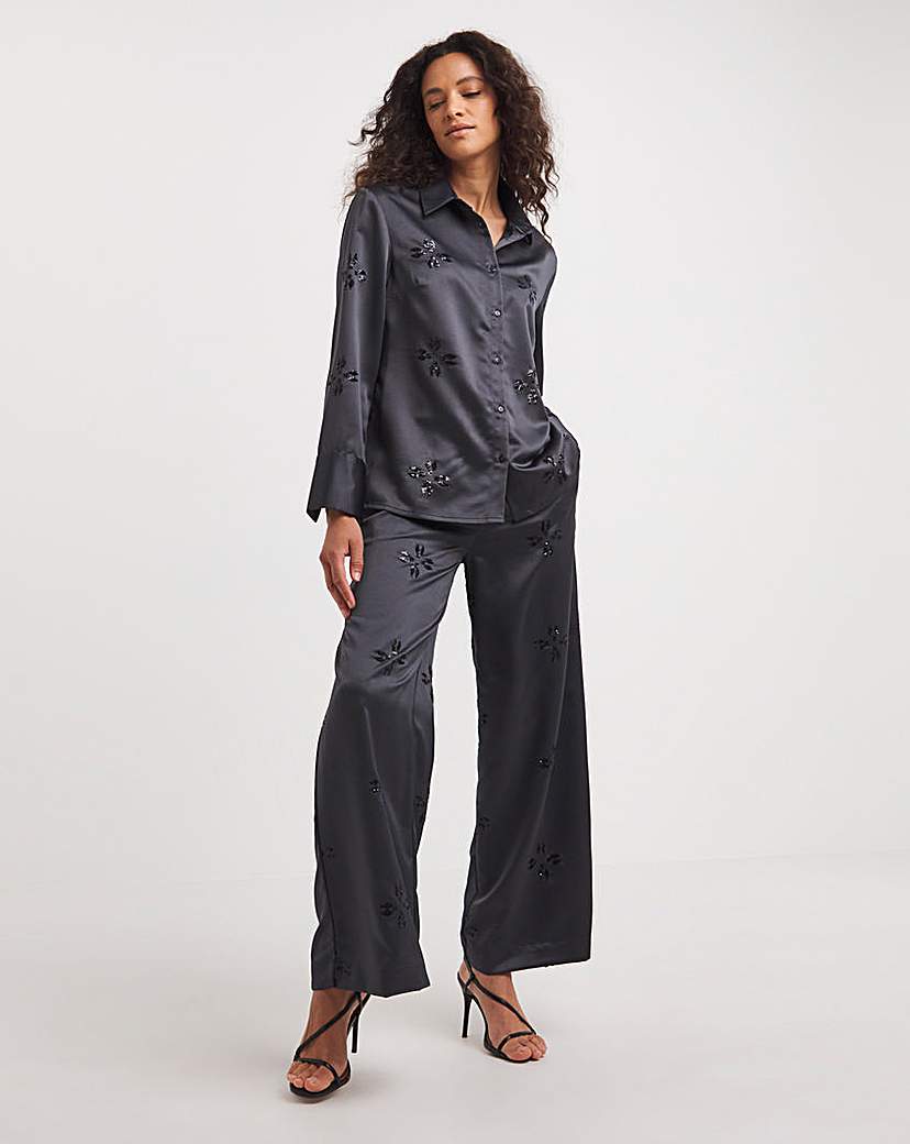 Sequin Embellished Satin Trousers