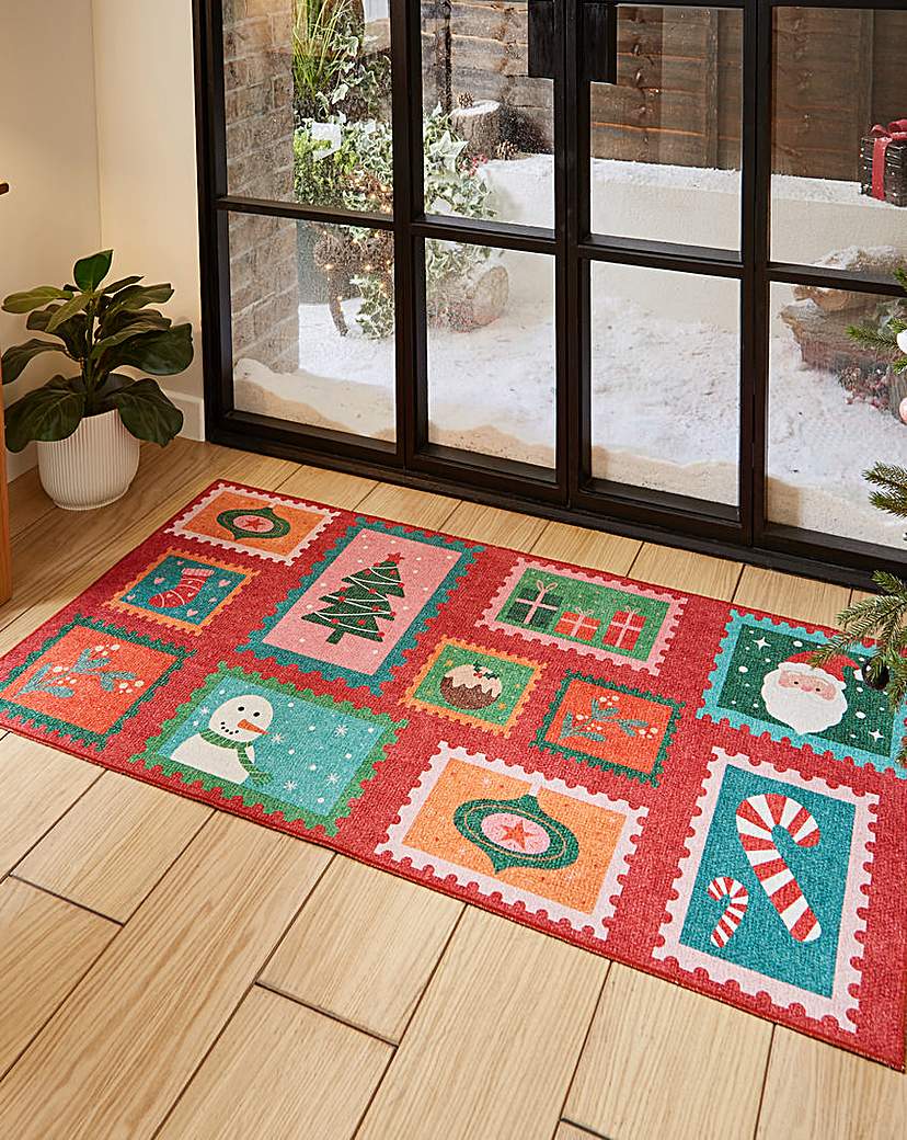 Christmas Stamps Washable Large Doormat