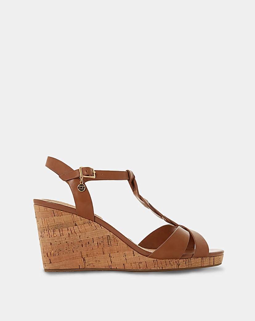 Dune Koali Leather Cork Wedge Wide Fit